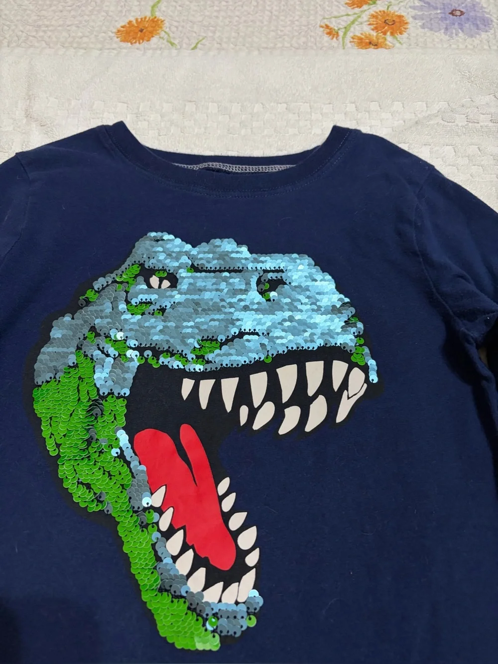 Carter's Navy Long-Sleeve Dino Sequin Layered Look Tee(4)